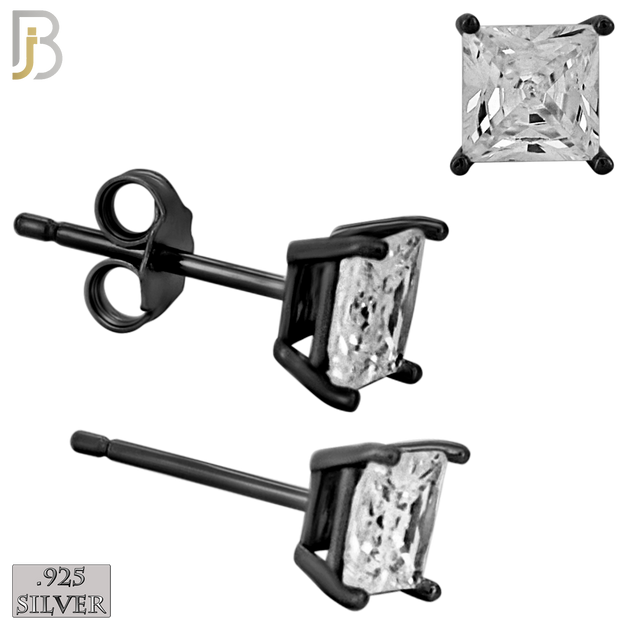 925-ES72-KC - .925 Sterling Silver Black Plated Earring Stud Casting Square Princess Cut Prong Setting Clear Zircon image 4