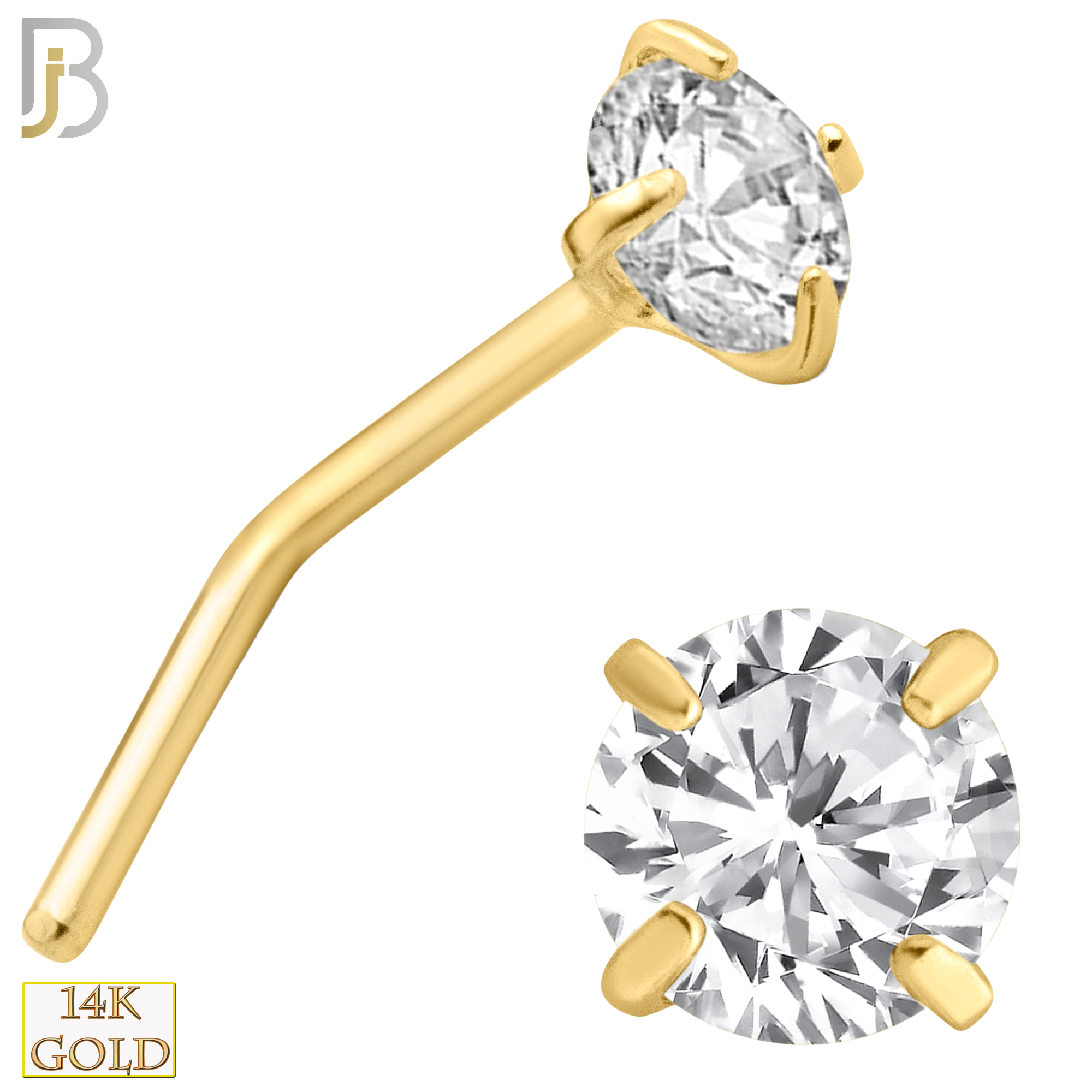 14-NR10CY-22 - 14k Solid Yellow Gold 22g Prong Setting  Round Cubic Zircona L-Shape image 6