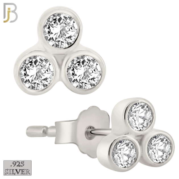 925-ES418 - Push Back - 925 Sterling Silver Three Bezel Set Round CZ in Triangle Stud Earrings image 0