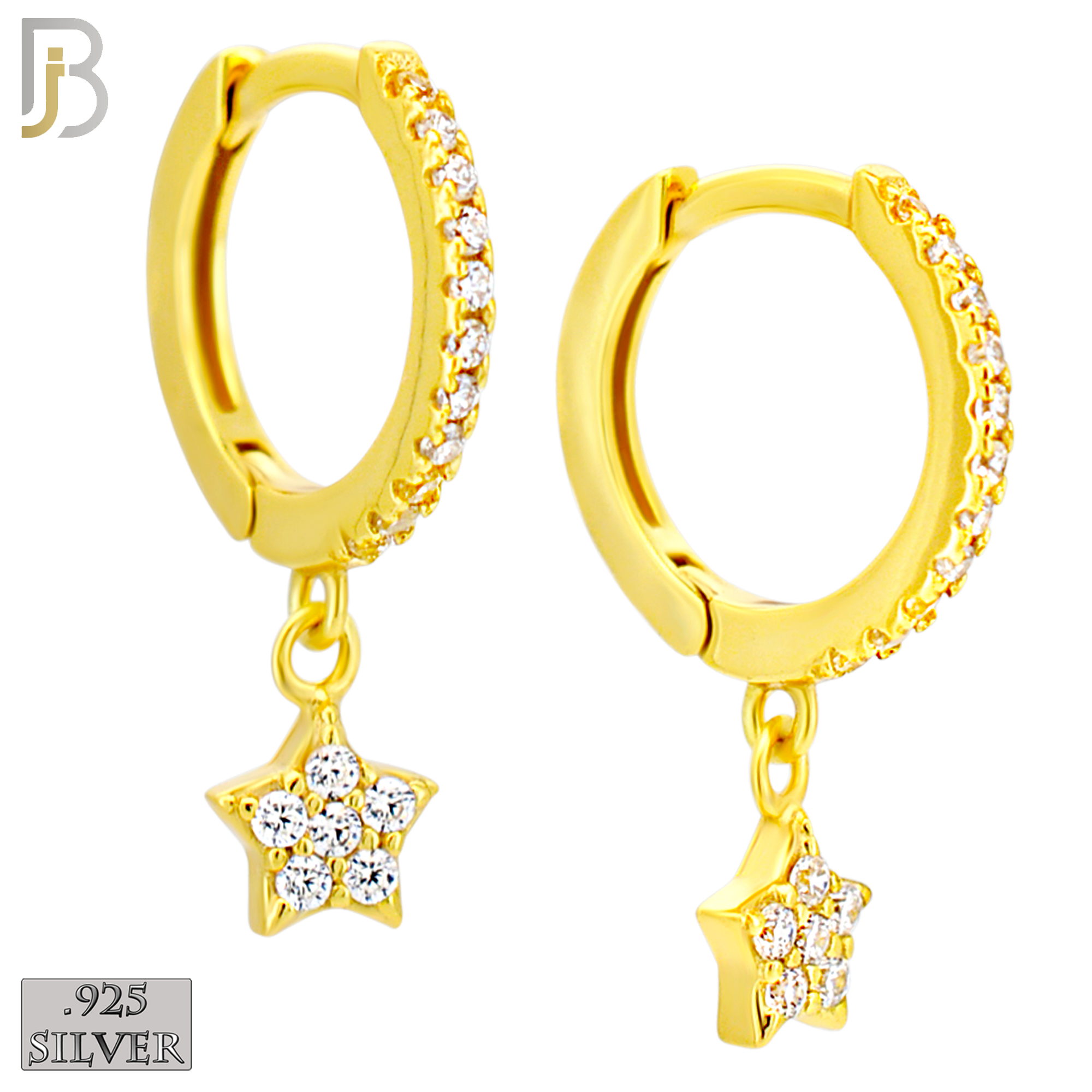 925-ES441 - 925 Sterling Silver Dangling Star Huggies Earring with Multi Zircon image 2