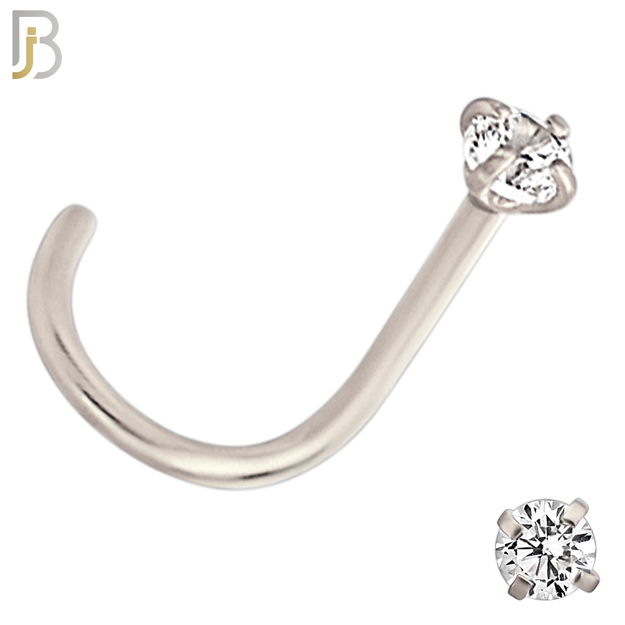 NR03S - 316L Surgical Steel Nose CorkScrew  Prong Set Zircon Round Nose Ring (PACK OF 6) image 2