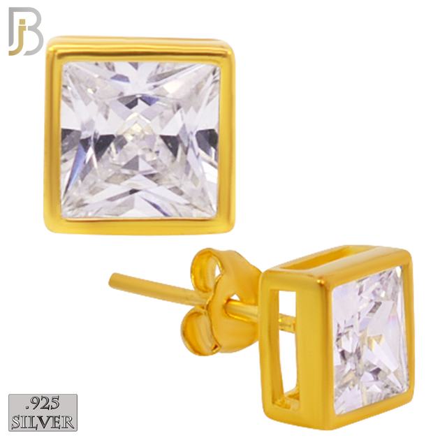 925-ES56-GC -.925 Sterling Silver Gold Plated Earring Stud Square Bezel Setting Clear Zircon image 0