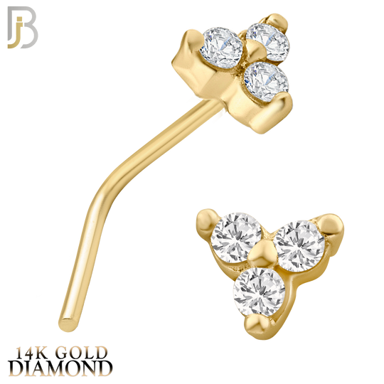 14-NR20LD - 14k Yellow Gold Prong Setting Three Stone Triangle L Shape Nose Stud with SI1 / G Diamonds image 0