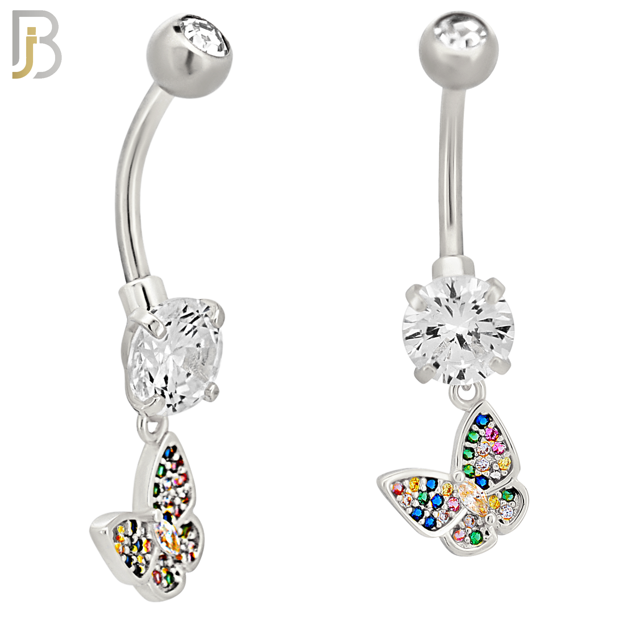 N0128 - 316L Stainless Steel Dangling Butterfly Zircon Belly Ring and 5mm Screw Ball image 1