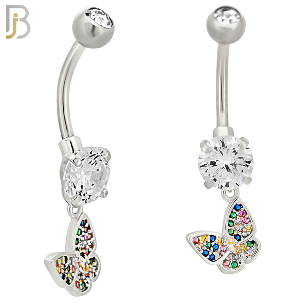 N0128 - 316L Stainless Steel Dangling Butterfly Zircon Belly Ring and 5mm Screw Ball image 1