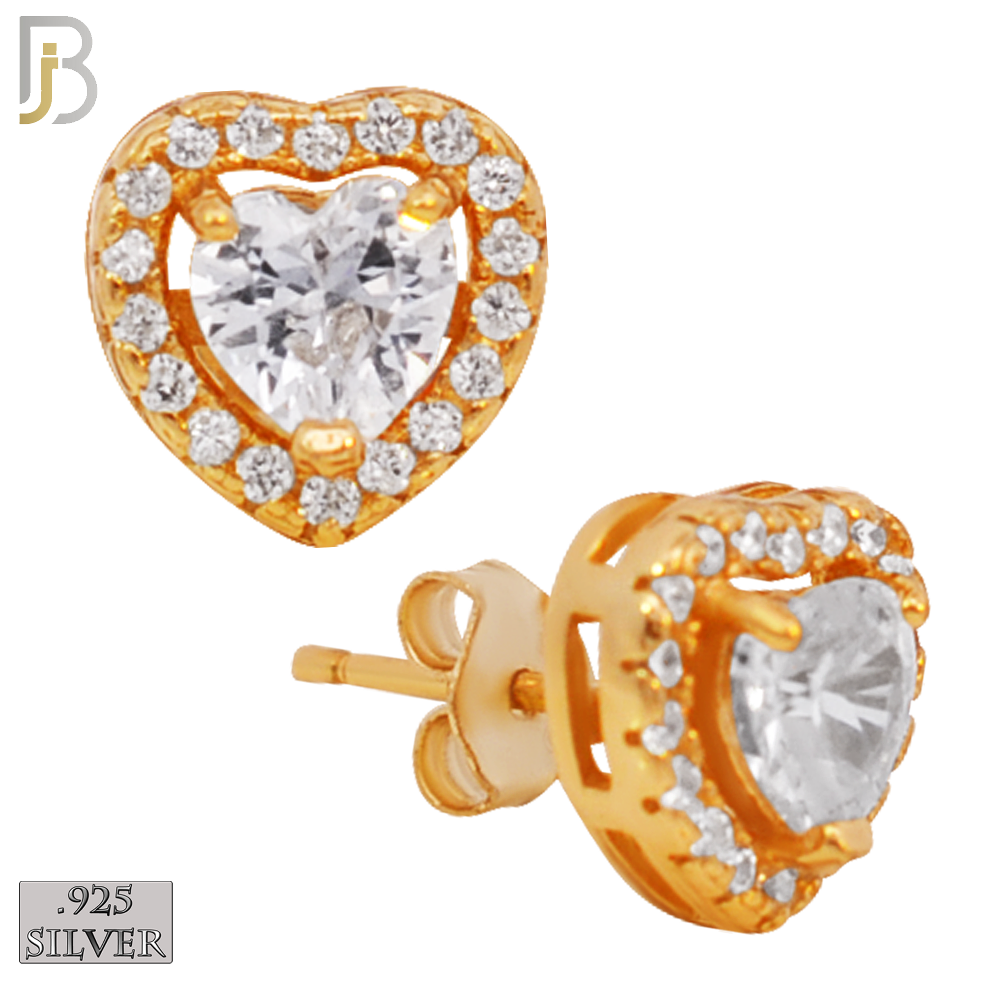 925-ES314 - 925 Sterling Silver Heart Shaped Zircon with Multi Zircon Around Stud Earrings image 3