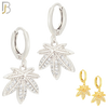 ES83 - 316L Stainless Steel Dangling Leaf with Zircon Design Huggies Clip On image 0