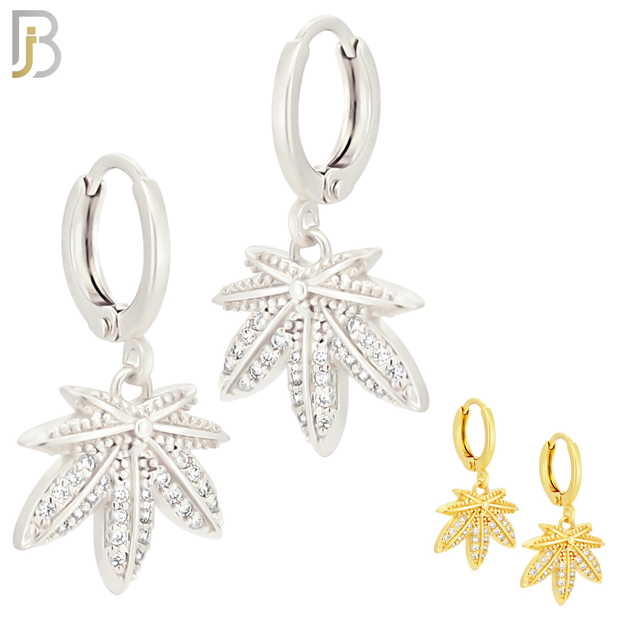 ES83 - 316L Stainless Steel Dangling Leaf with Zircon Design Huggies Clip On image 0