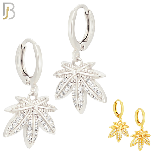 ES83 - 316L Stainless Steel Dangling Leaf with Zircon Design Huggies Clip On image 0