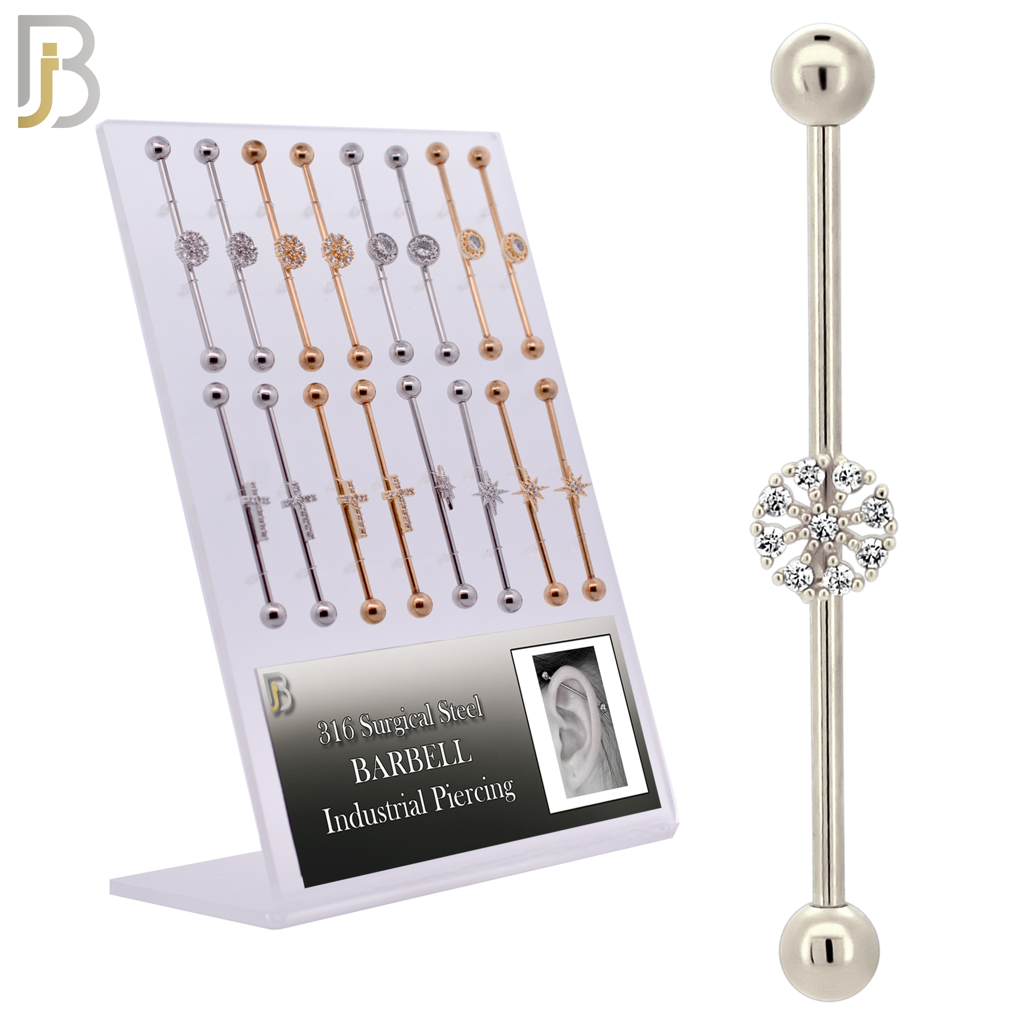 PK-BB54 - 316L Surgical Steel Screw Bar with Four Design Industrial Barbell Pack of 16 pcs image 0