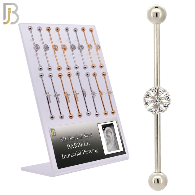 PK-BB54 - 316L Surgical Steel Screw Bar with Four Design Industrial Barbell Pack of 16 pcs image 0