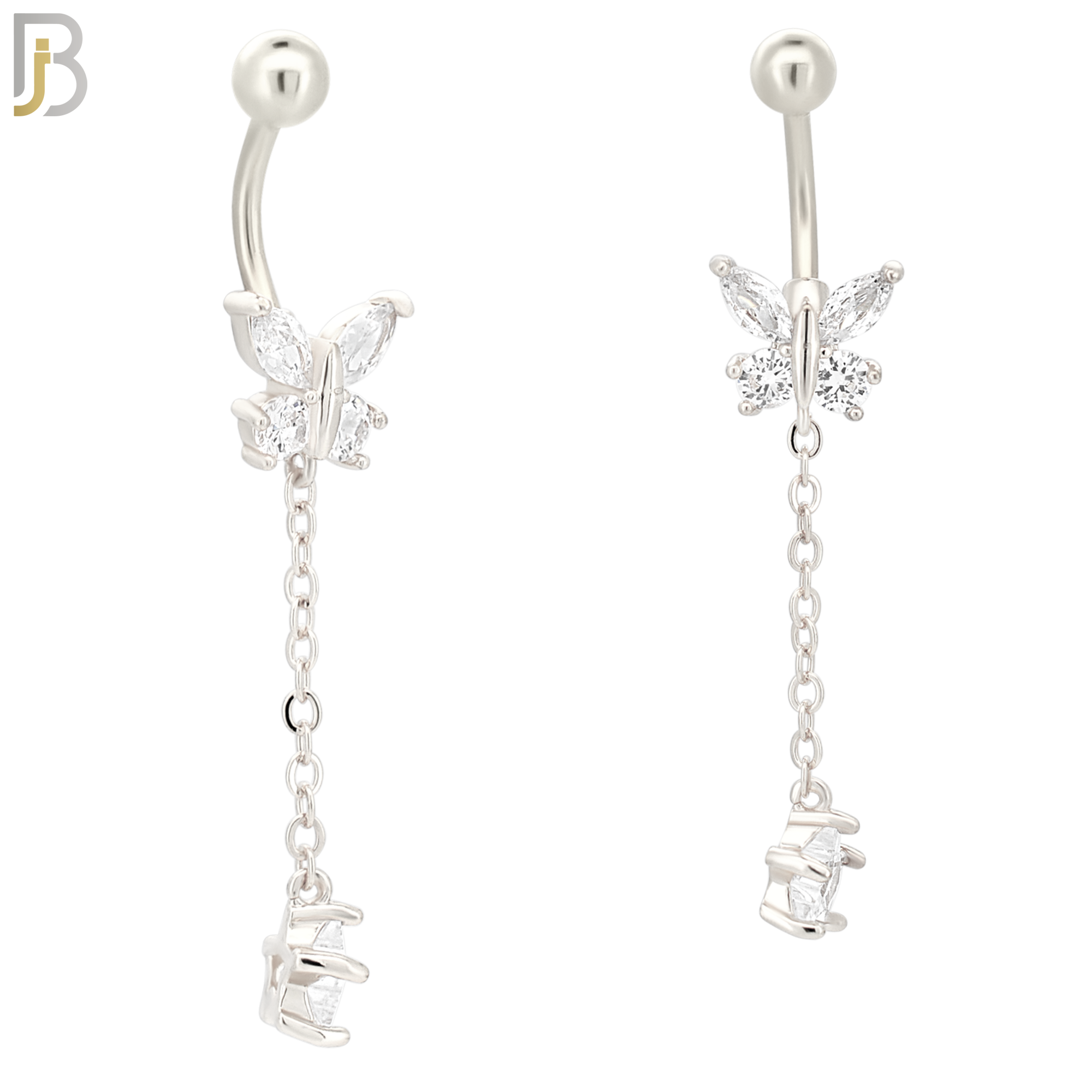N074 - 316L Stainless Steel Butterfly with Dangling Star Design Belly Ring with 5mm Screw Ball image 1