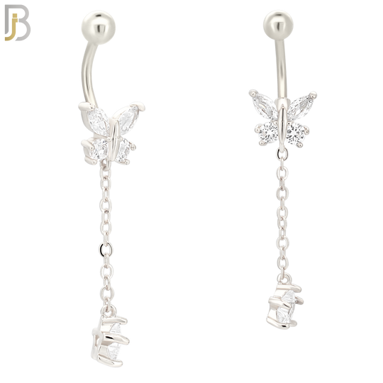 N074 - 316L Stainless Steel Butterfly with Dangling Star Design Belly Ring with 5mm Screw Ball image 1