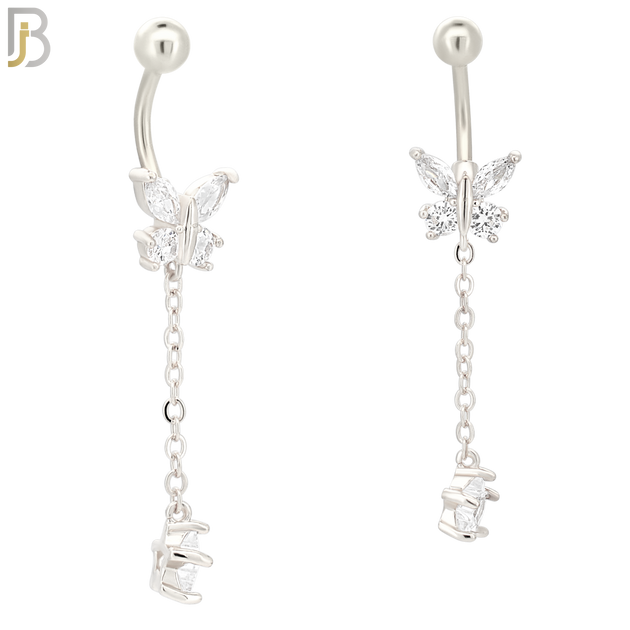 N074 - 316L Stainless Steel Butterfly with Dangling Star Design Belly Ring with 5mm Screw Ball image 1