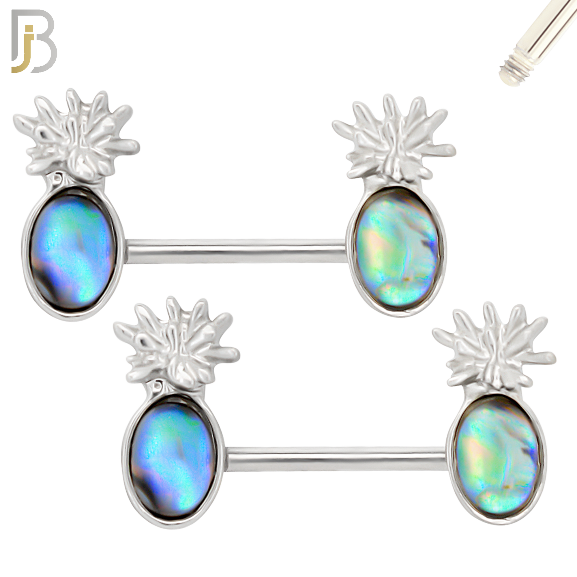NP68 - 316L Surgical Steel Pineapple Design with Multi Color Zircon Nipple Ring image 1