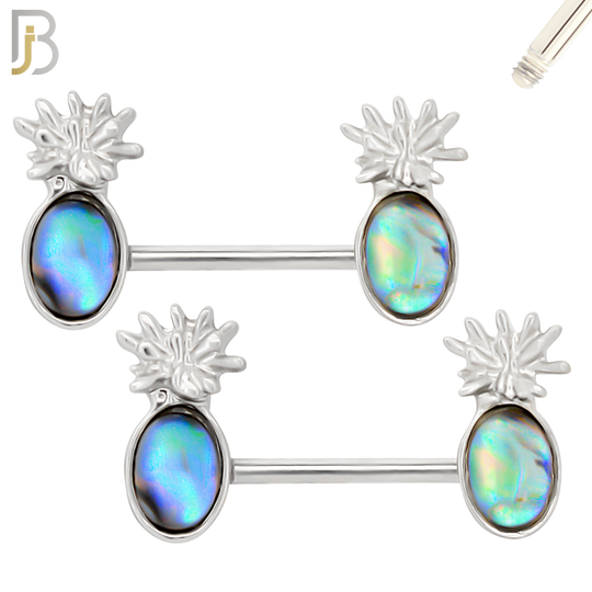 NP68 - 316L Surgical Steel Pineapple Design with Multi Color Zircon Nipple Ring image 1