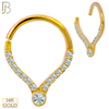 14-TH54 - 14k Yellow Gold 18g Thickness Pear Shaped Twist to Open Hoop with Multi Zircon image 0