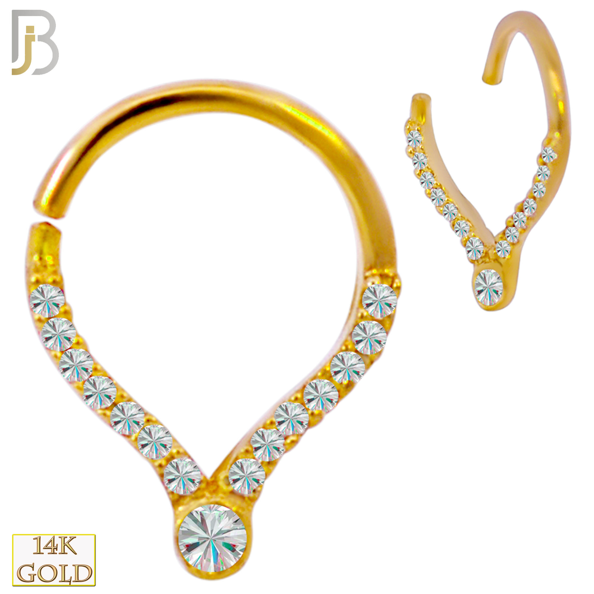 14-TH54 - 14k Yellow Gold 18g Thickness Pear Shaped Twist to Open Hoop with Multi Zircon image 0
