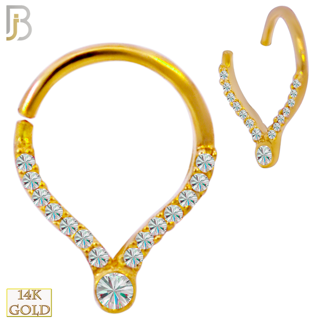 14-TH54 - 14k Yellow Gold 18g Thickness Pear Shaped Twist to Open Hoop with Multi Zircon image 0