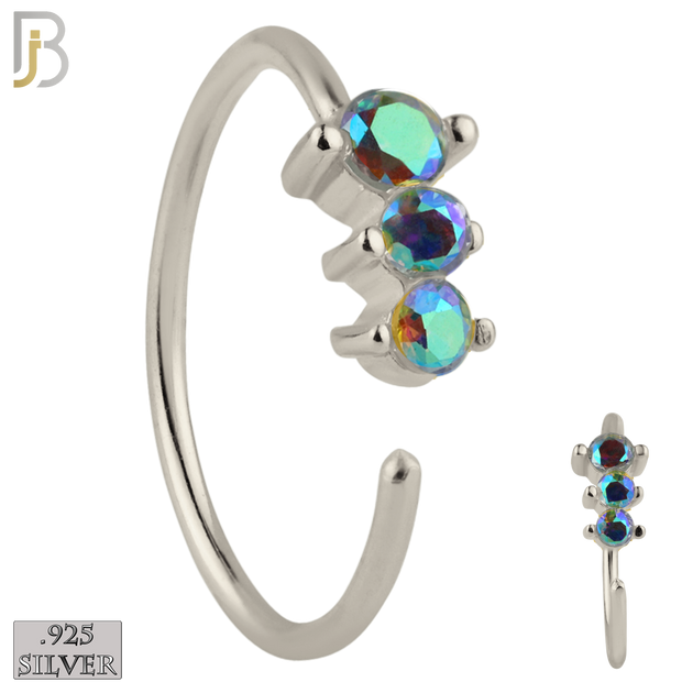 925-CT05 - 925 Sterling Silver 22g Thickness 3 Prong CZ Hoops Piercing (PACK OF 6) image 1