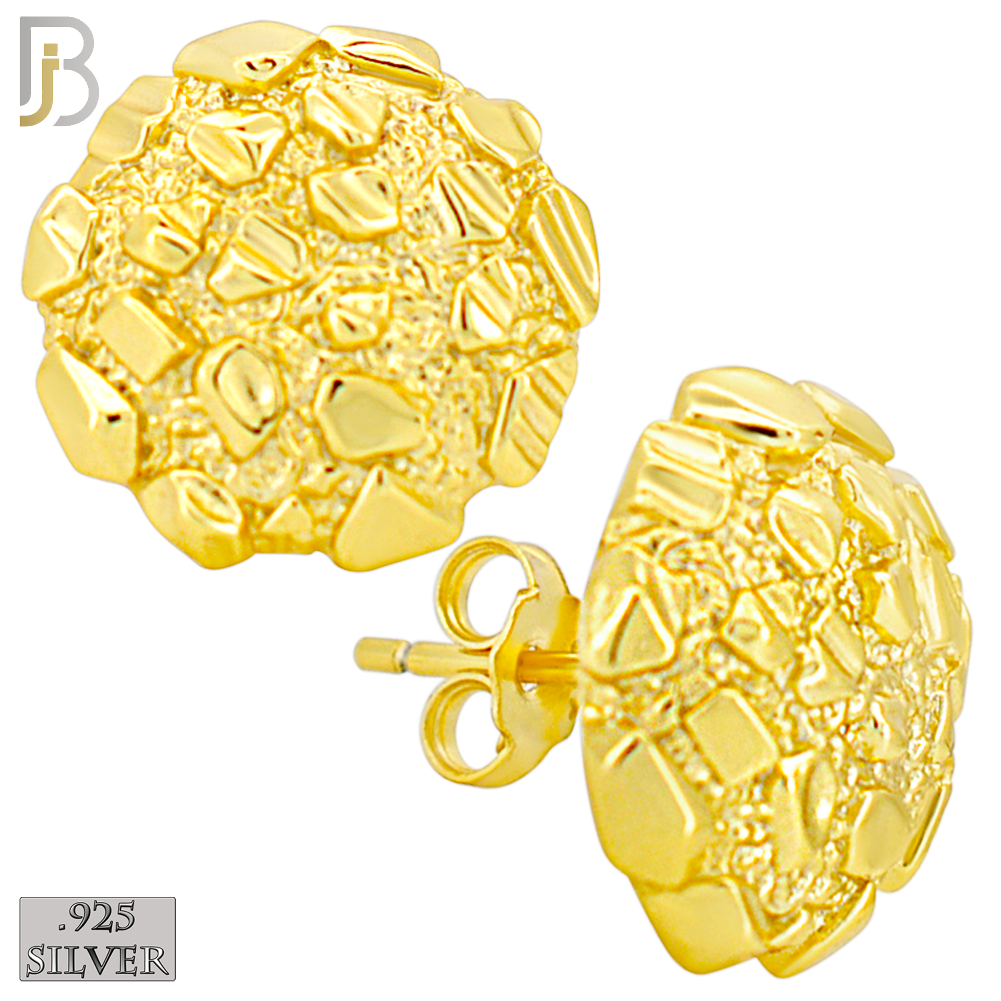 925-ES513 - 925 Sterling Silver in Gold Plating Round Nuggets Push Back Earrings image 3