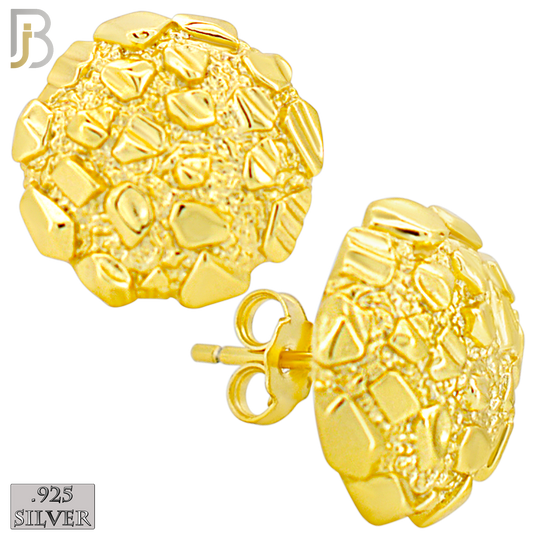 925-ES513 - 925 Sterling Silver in Gold Plating Round Nuggets Push Back Earrings image 3