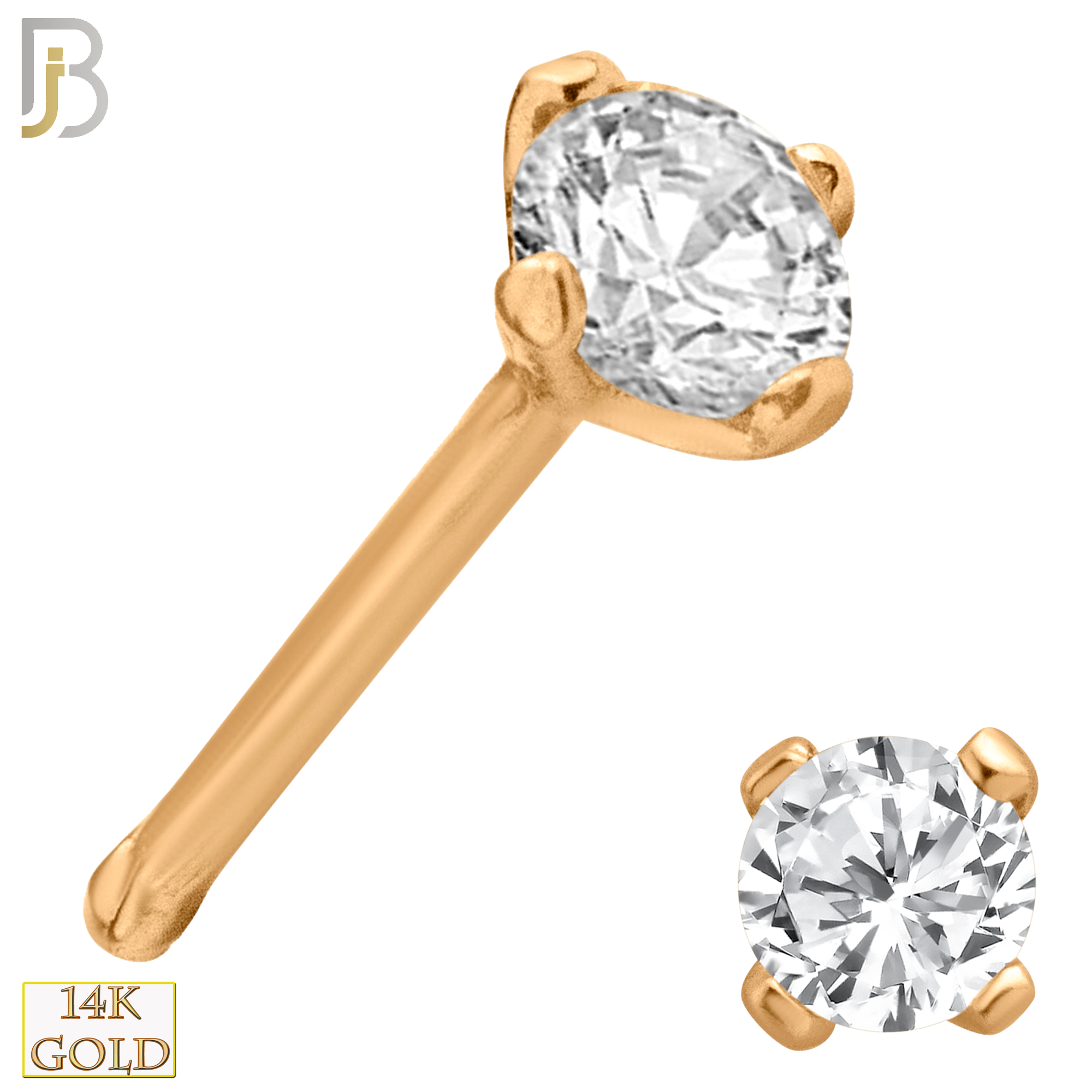 14-NR01D – 20g 14k Solid Gold Prong Setting  Round SI1 Real Diamond Nose Ring Bone image