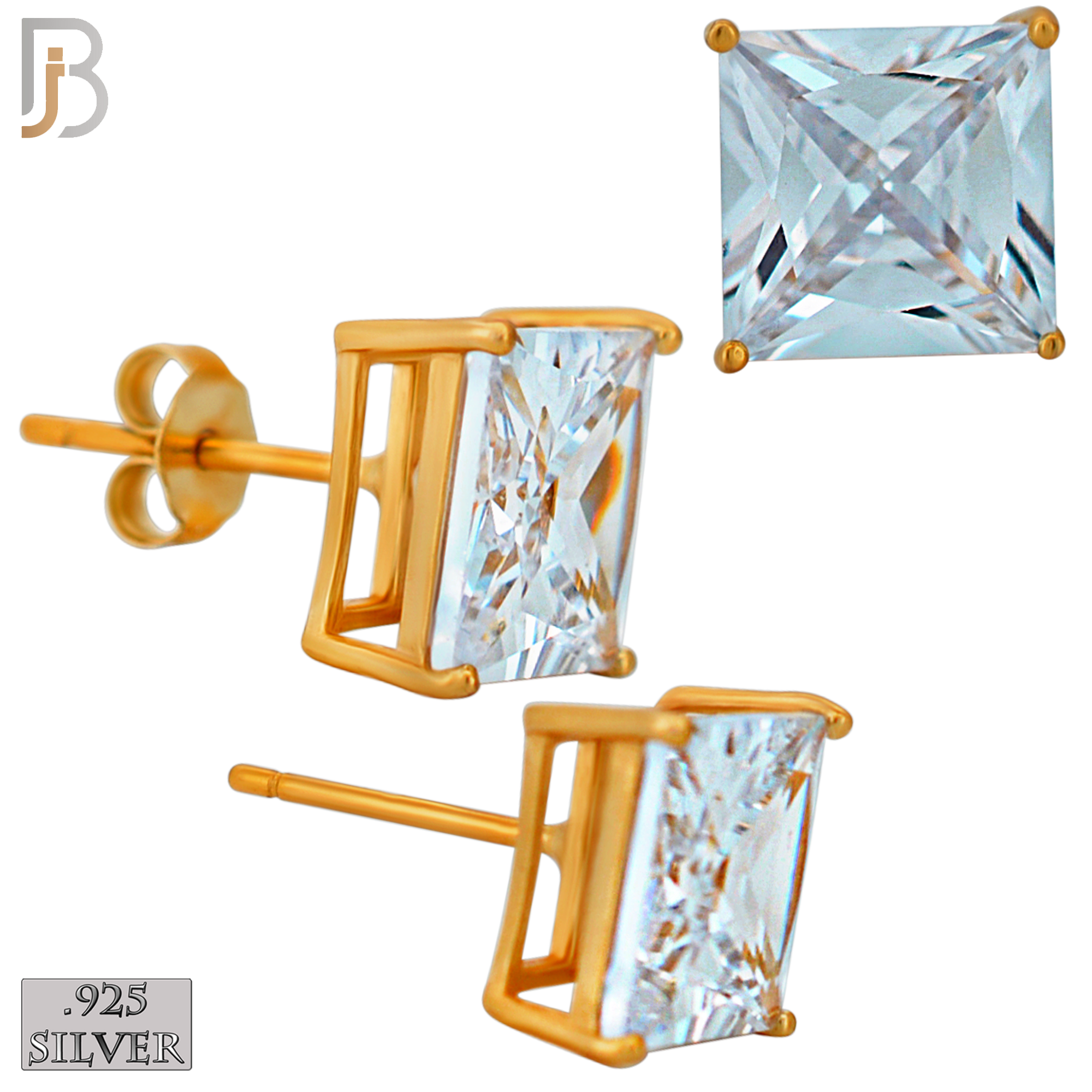 925-ES72-RC - .925 Sterling Silver Rose Gold Plated Earring Stud Casting Square Princess Cut Prong Setting Clear Zircon image 8