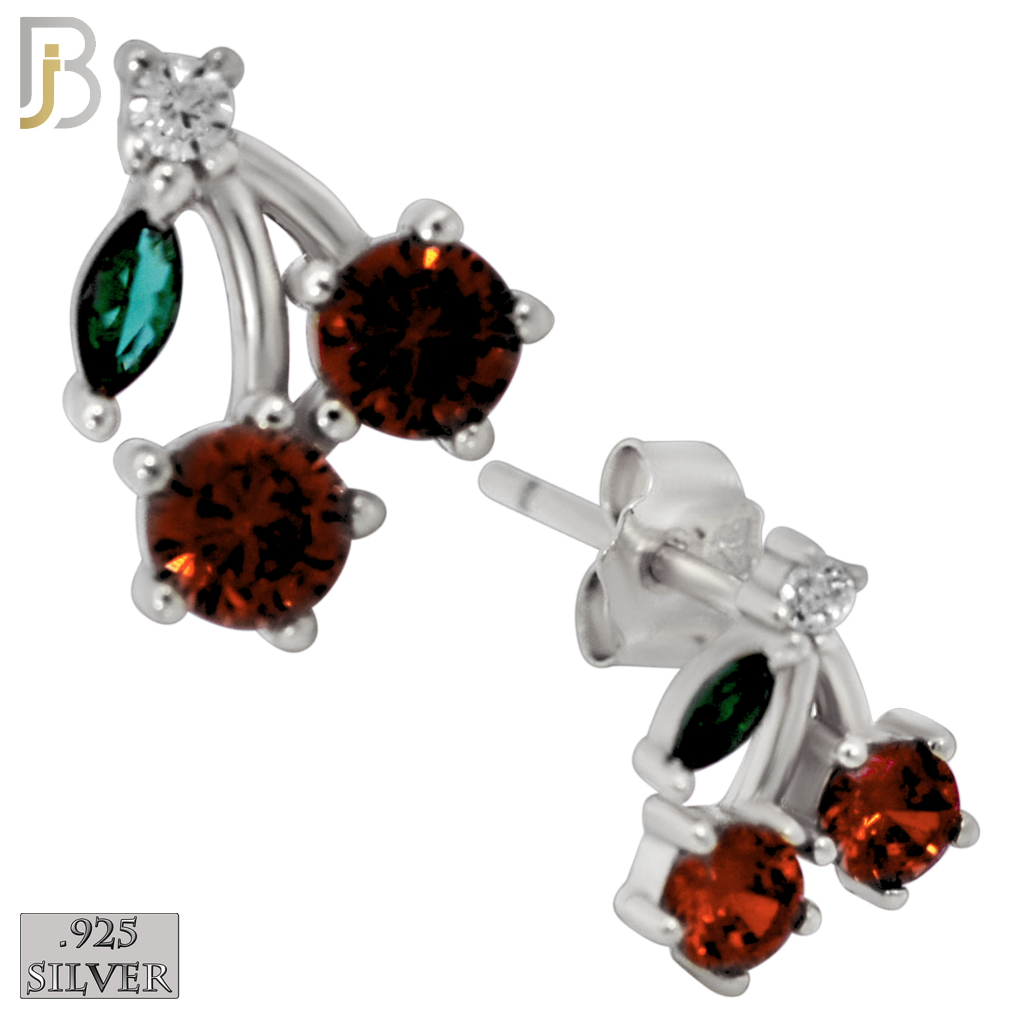 925-ES446 - 925 Sterling Silver Two Cherries Earring with Multi Colored Zircon - Push Back image 0