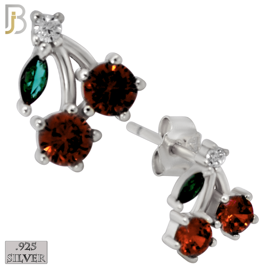 925-ES446 - 925 Sterling Silver Two Cherries Earring with Multi Colored Zircon - Push Back image 0