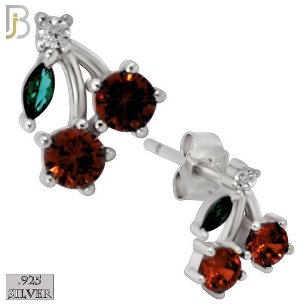 925-ES446 - 925 Sterling Silver Two Cherries Earring with Multi Colored Zircon - Push Back image 0
