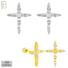 925-ES270-B - .925 Sterling Silver Pointed Cross with Zircon Design Earrings Screw Ball image 0