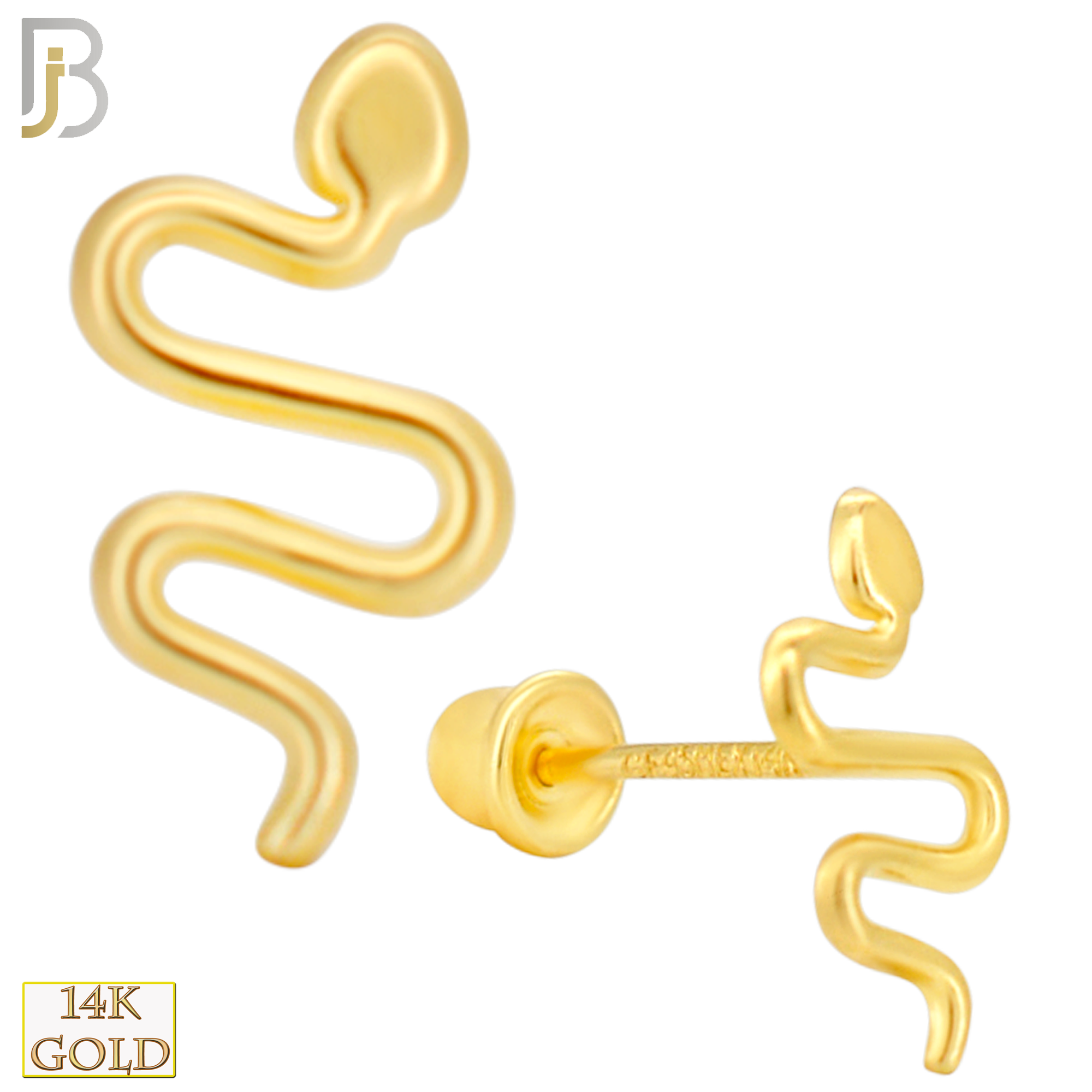 14k Solid Gold Snake Stud Earrings - Screw Back image 0