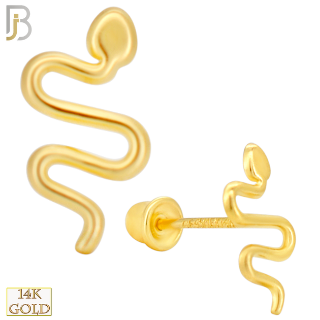 14k Solid Gold Snake Stud Earrings - Screw Back image 0