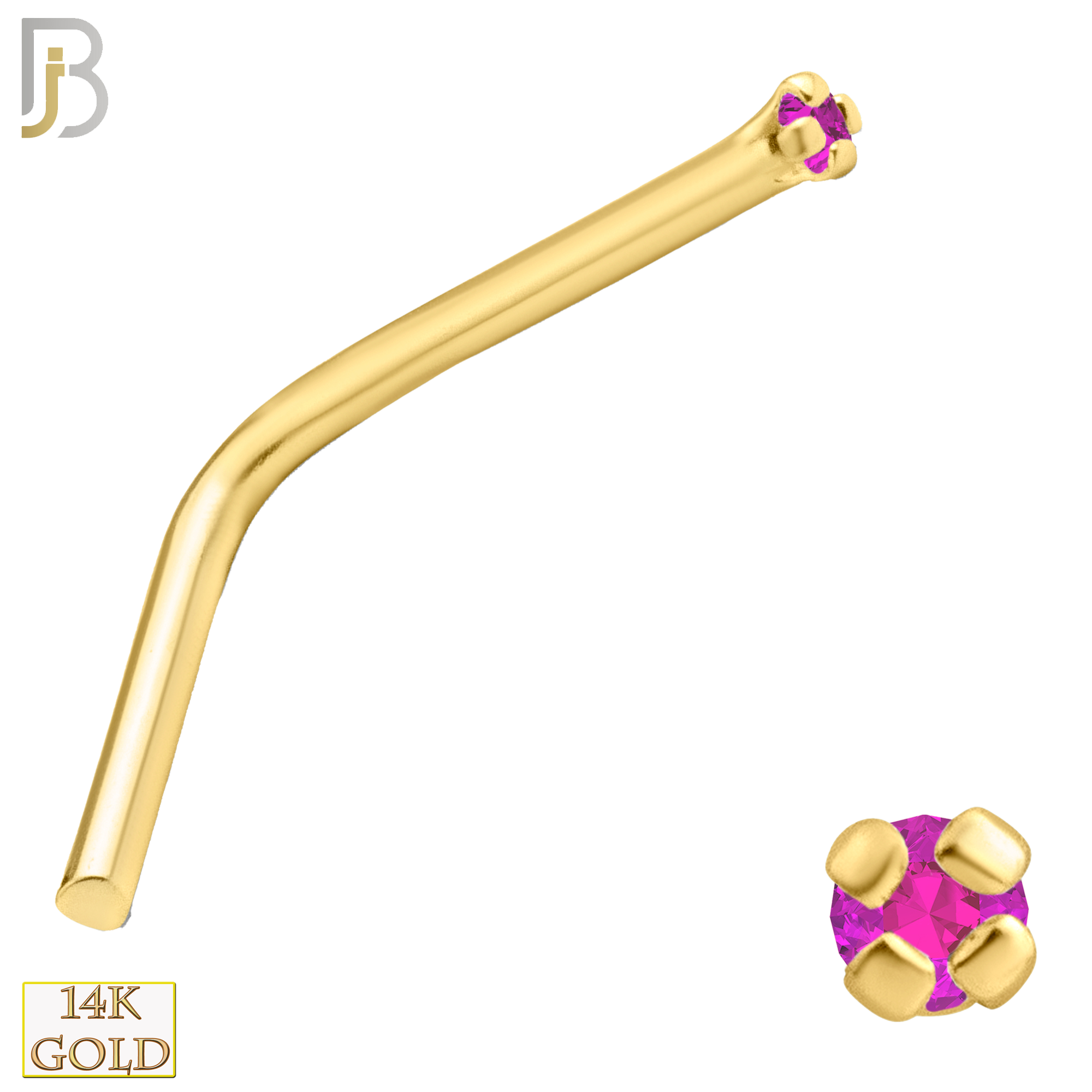 14-NR10YPS-22 -  22g - 14k Yellow Gold L-Shaped Nose Ring with Pink Sapphire in Prong Setting image 1