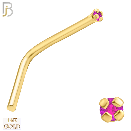 14-NR10YPS-22 -  22g - 14k Yellow Gold L-Shaped Nose Ring with Pink Sapphire in Prong Setting image 1