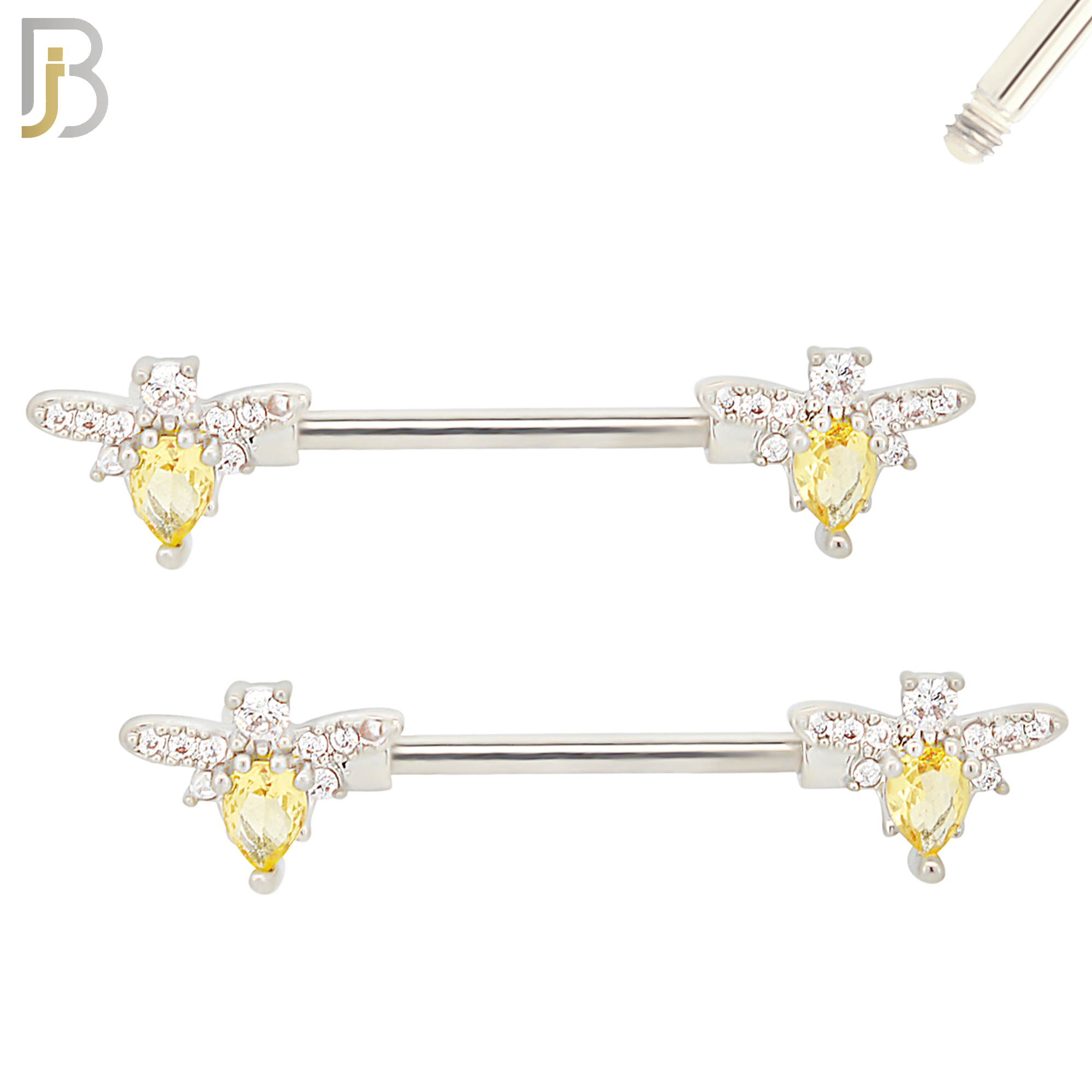 NP57 - 316L Surgical Steel Honey Bee Design Nipple Rings Pair Externally Threaded image 1