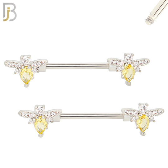 NP57 - 316L Surgical Steel Honey Bee Design Nipple Rings Pair Externally Threaded image 1