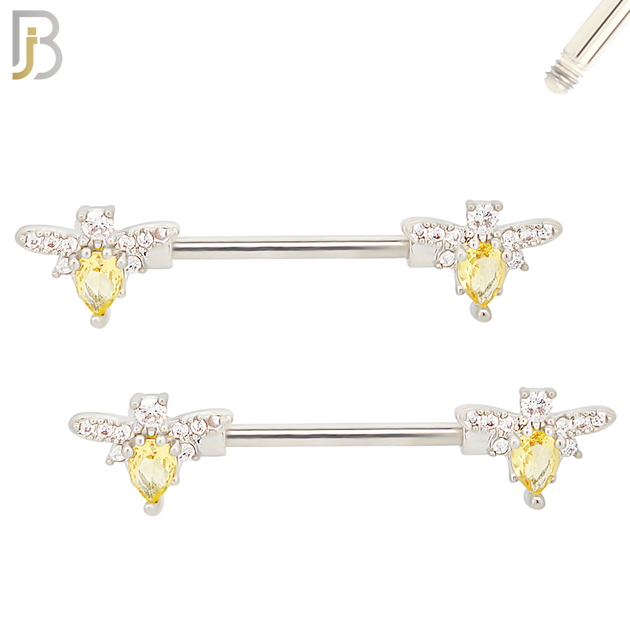 NP57 - 316L Surgical Steel Honey Bee Design Nipple Rings Pair Externally Threaded image 1
