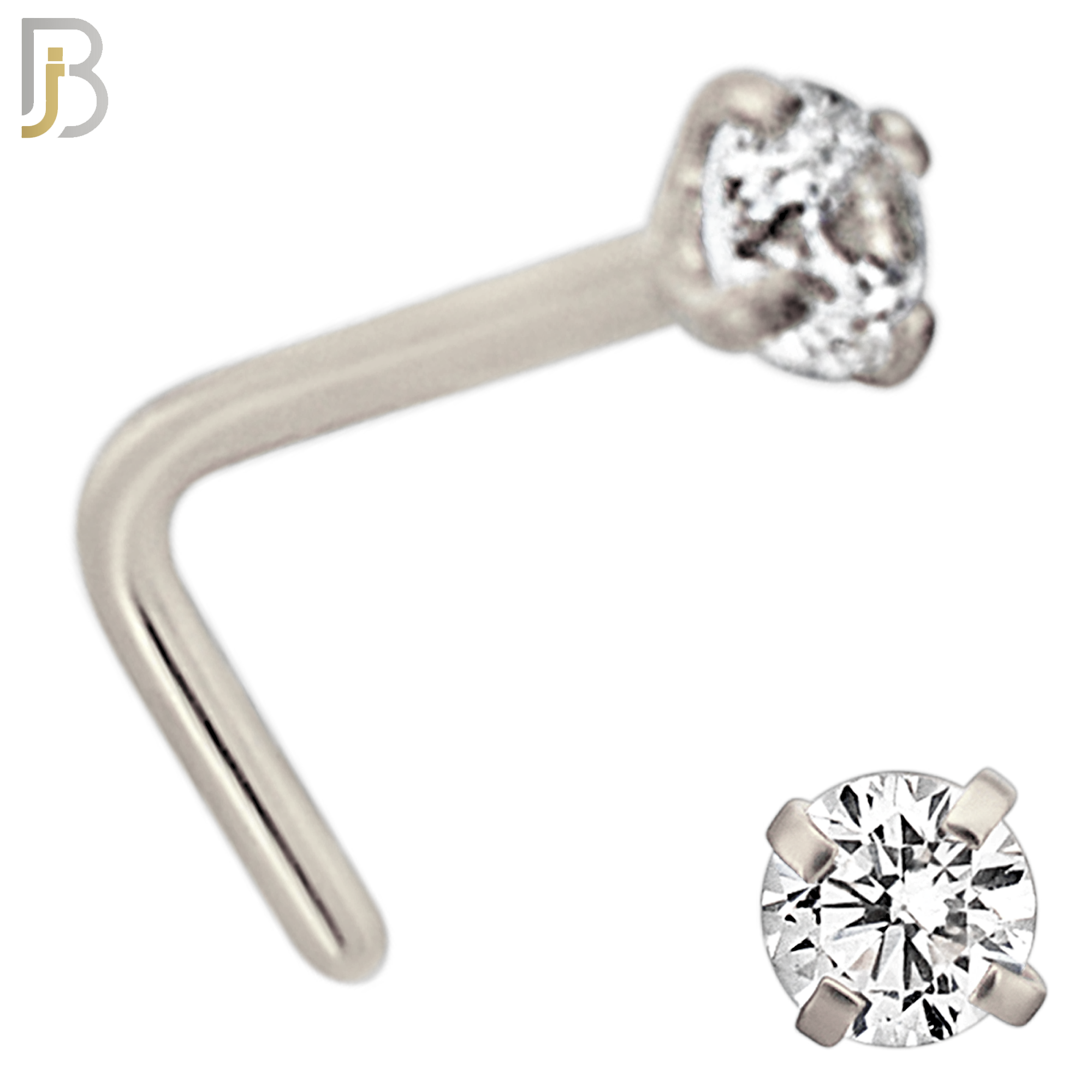 NR10S - 316L Surgical Steel Nose L-Shape Prong Set Zircon Round Nose Ring (PACK OF 6) image 3