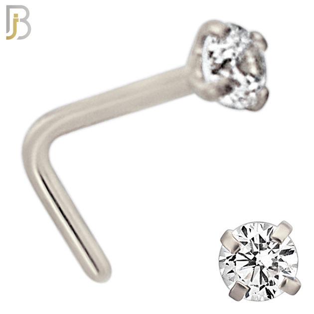 NR10S - 316L Surgical Steel Nose L-Shape Prong Set Zircon Round Nose Ring (PACK OF 6) image 3