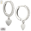 925-ES478 - 925 Sterling Silver Dangling Plain Heart CZ Studded Hoop Earrings image 1