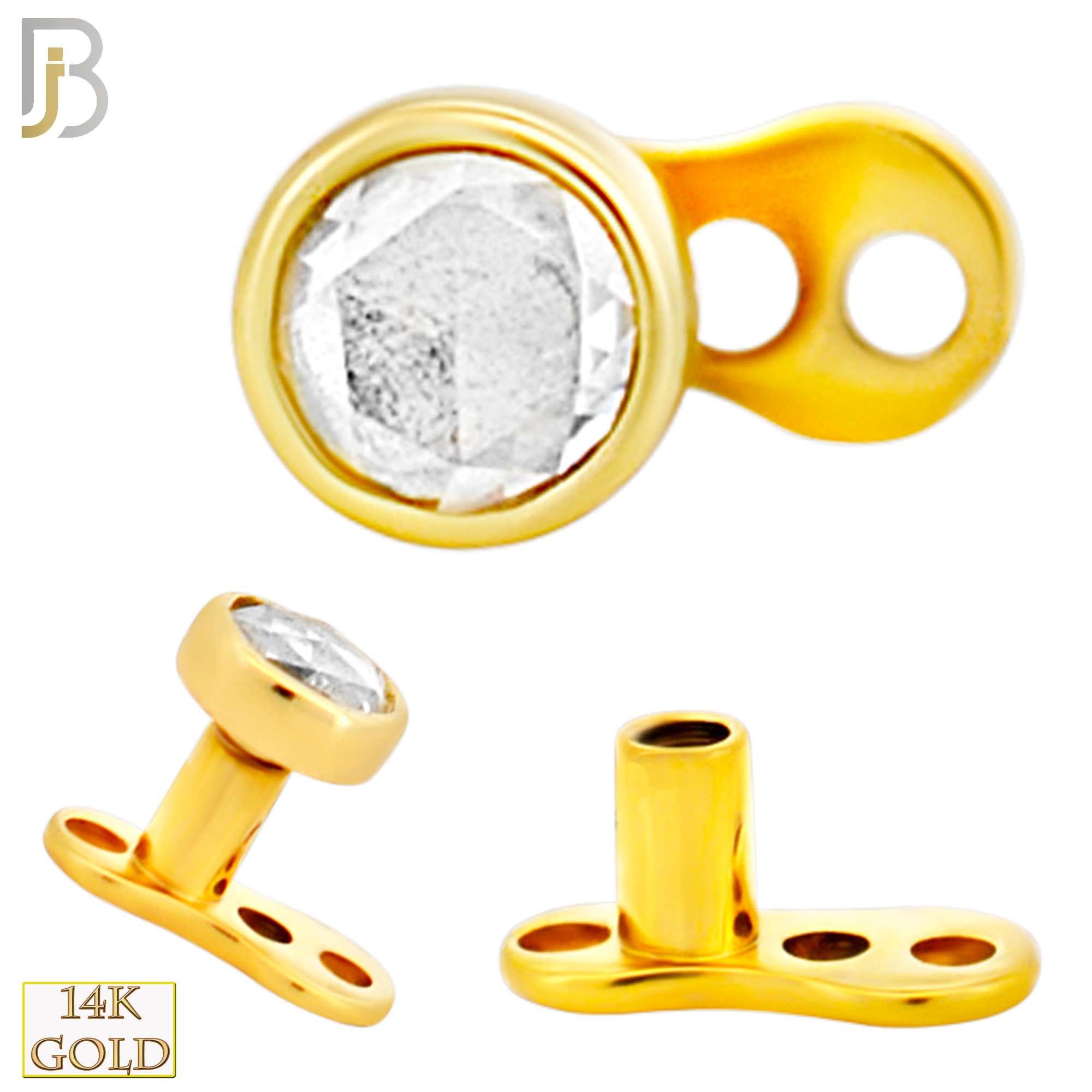 14-G23G-DM03 - G23 Titanium Gold Plated Anchor with 14k Gold Top with Bezel Set Rose Cut Lab Diamond Dermal - Internally Threaded image 1