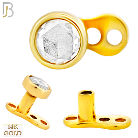 14-G23G-DM03 - G23 Titanium Gold Plated Anchor with 14k Gold Top with Bezel Set Rose Cut Lab Diamond Dermal - Internally Threaded image 1
