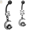 N069 - 316L Stainless Steel Dangling Moon and Sun Zircon Design Belly Ring with 5mm Screw Ball image 2
