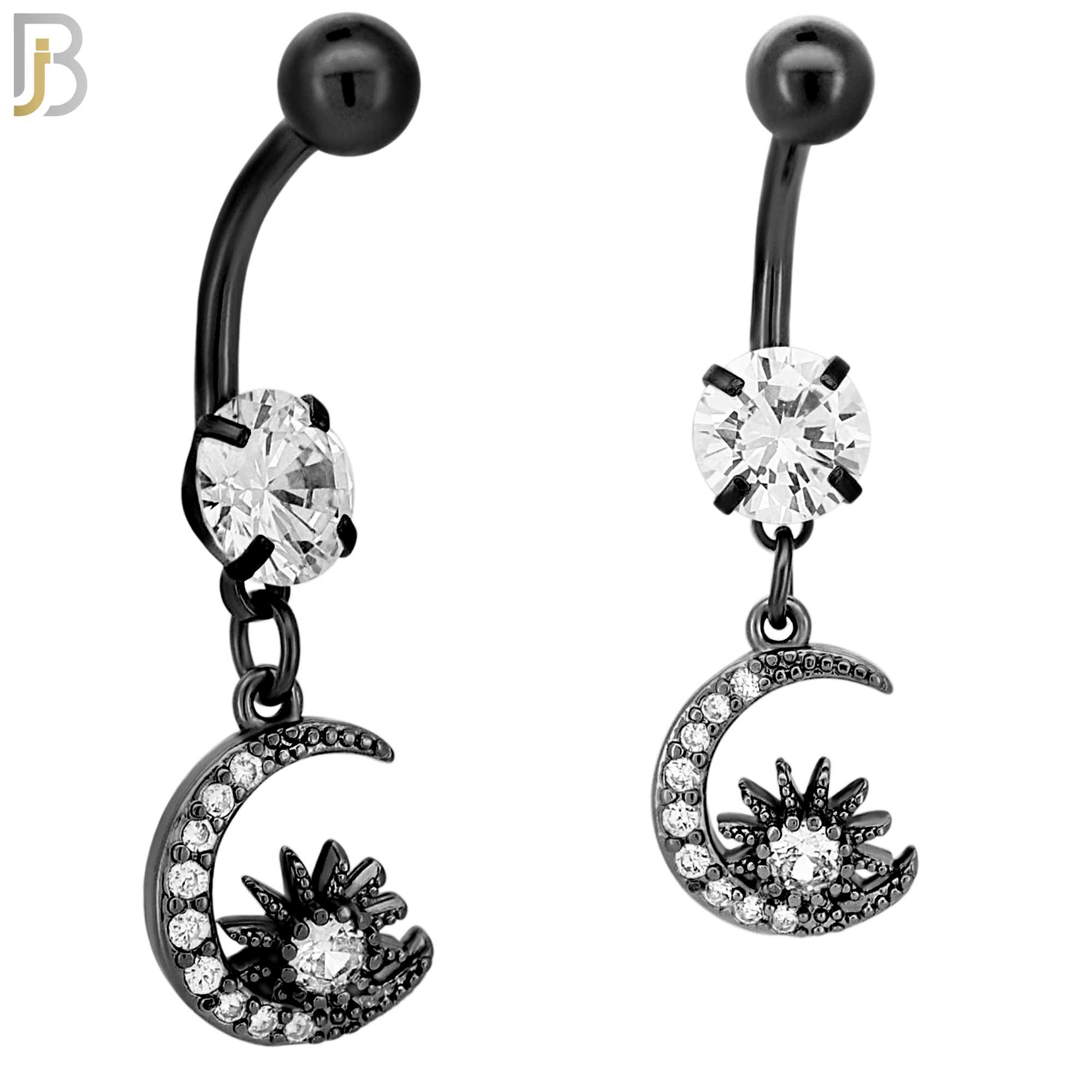 N069 - 316L Stainless Steel Dangling Moon and Sun Zircon Design Belly Ring with 5mm Screw Ball image 2