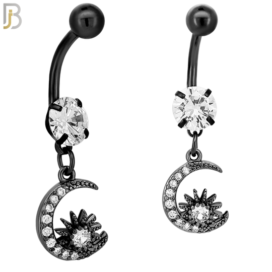 N069 - 316L Stainless Steel Dangling Moon and Sun Zircon Design Belly Ring with 5mm Screw Ball image 2