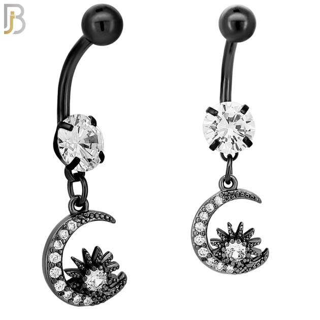 N069 - 316L Stainless Steel Dangling Moon and Sun Zircon Design Belly Ring with 5mm Screw Ball image 2