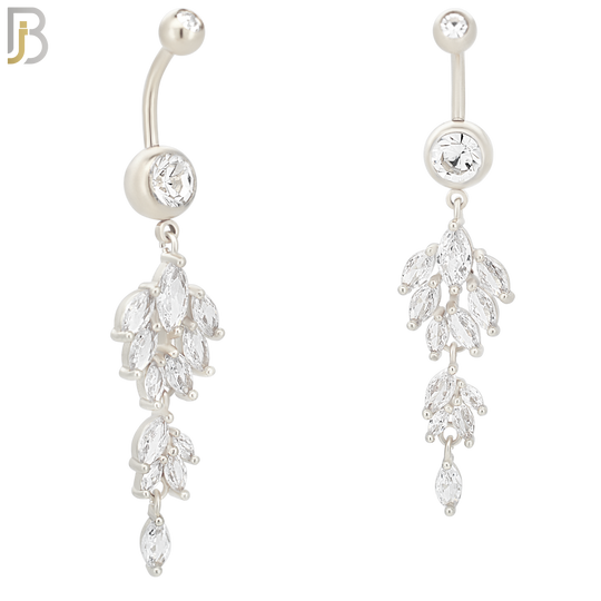 N058 - 316L Stainless Steel Dangling Leaves Design Belly Ring with 5mm Screw Ball Top image 1