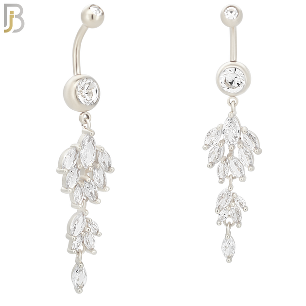 N058 - 316L Stainless Steel Dangling Leaves Design Belly Ring with 5mm Screw Ball Top image 1